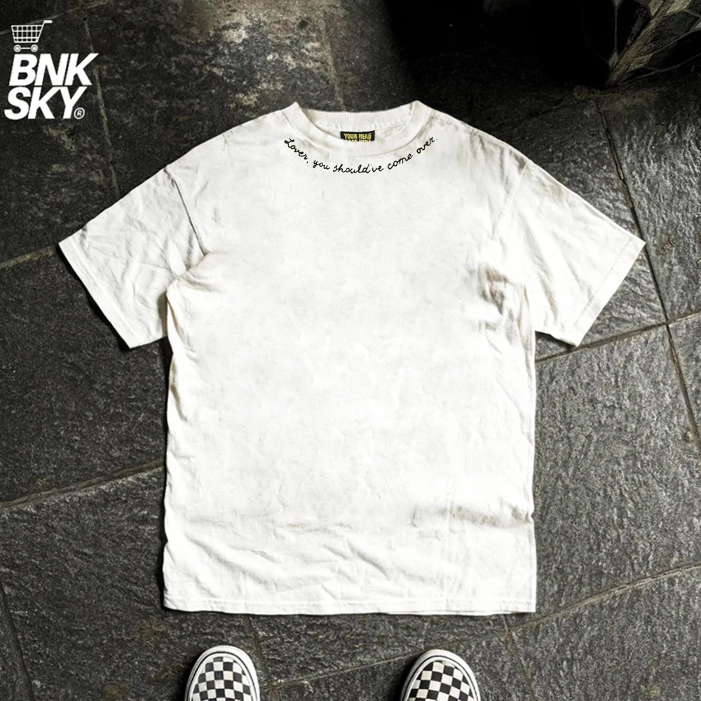 Lightweight High-Woven Ins Style Couple T-Shirts Short Sleeve Transparent Arc Letter Design Sensation Short Sleeve T-Shirts