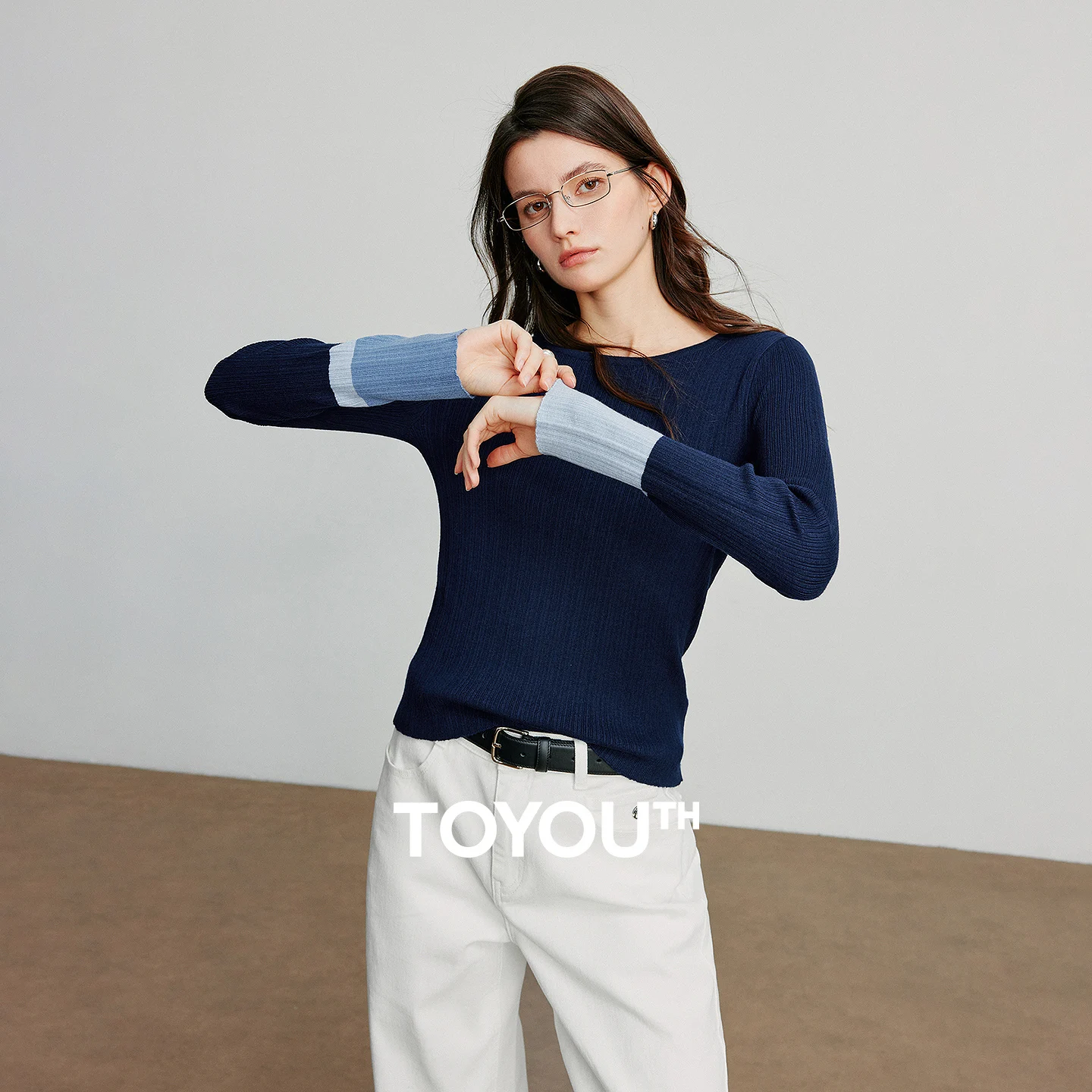 

TOYOUTH женский вязаный свитер, осень 2021, новый шерстяной контрастный рукав, облегающий пуловер, нижние топы