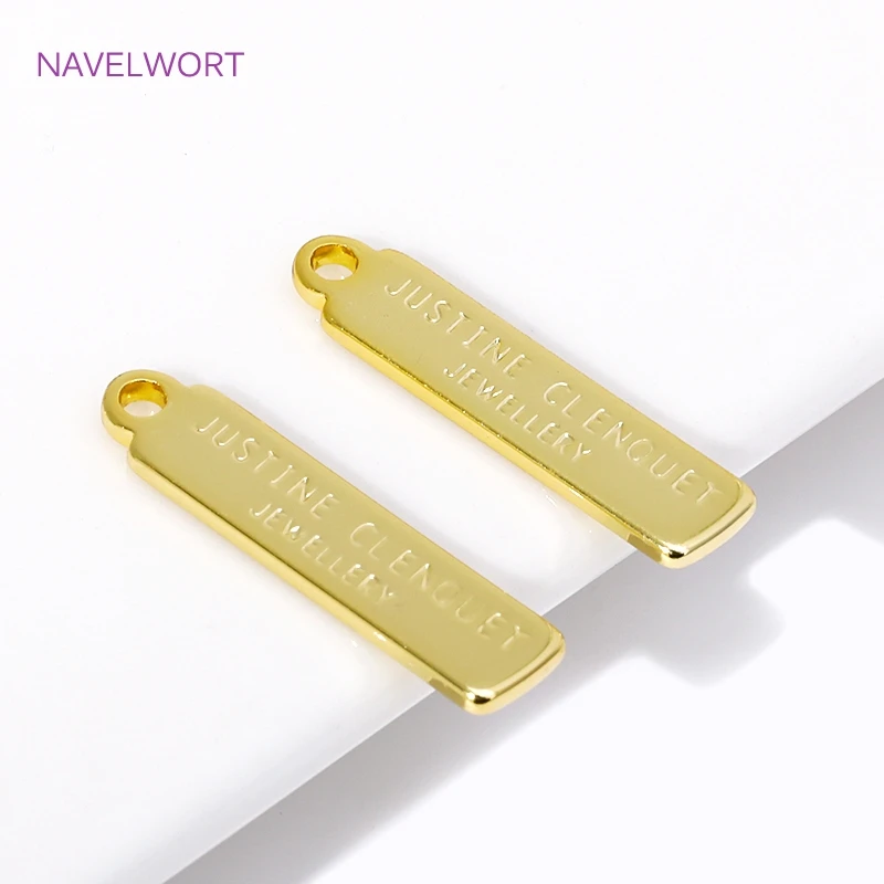 18K Gold Plated Slender Strip Charms Brass Metal Letter Tag Charm Pendants For DIY Jewelry Making Handmade Crafts Accessories