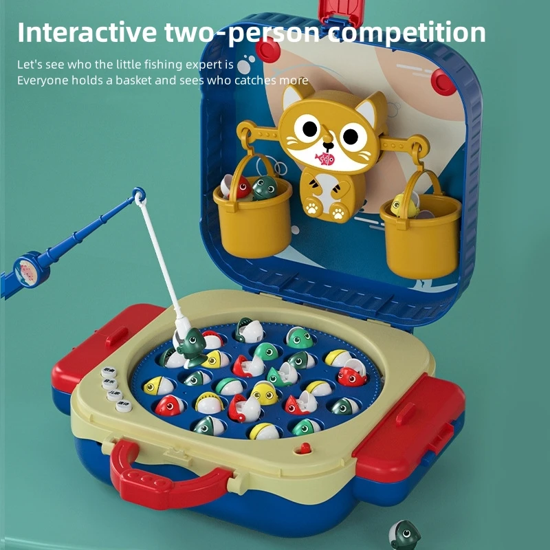 Fishing Toys For Children Boys Girls Magnetic Fish Game Electric Music Rotating Board Play Outdoor Sports Educational Toys Kid