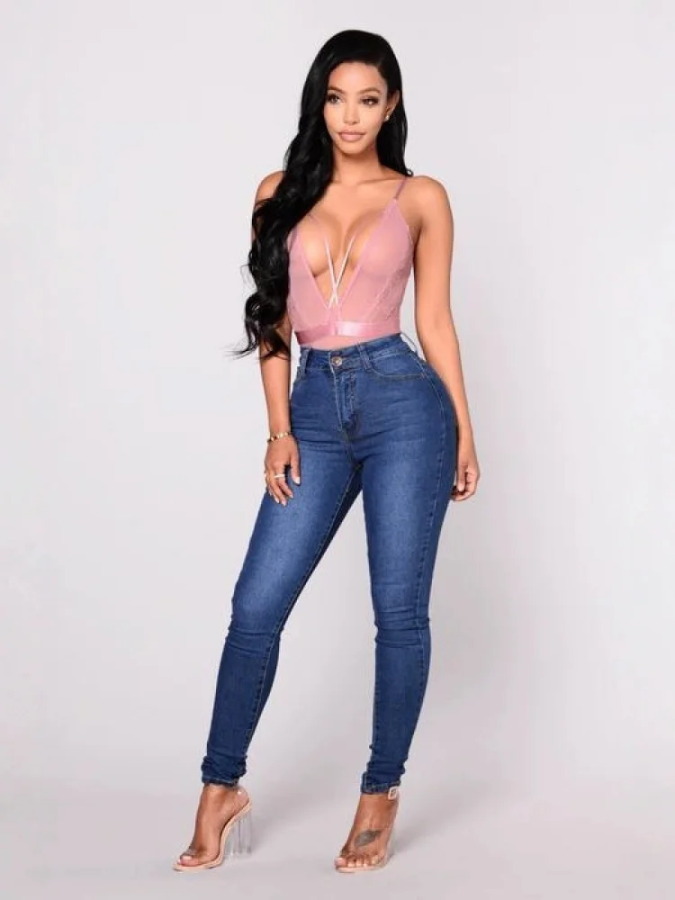 

Хлопковые эластичные женские джинсы с высокой талией, утягивающие брюки-карандаш, эластичные прямые брюки, черный цвет, весна 2023, коллекция