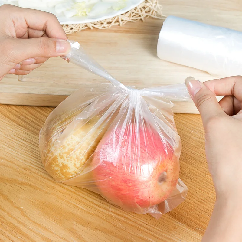 100Bags/Roll Plastic Food Storage Bags with Portable Handle for Vegetable Fruits Bread Kitchen Organizer Transpare Storage Bags