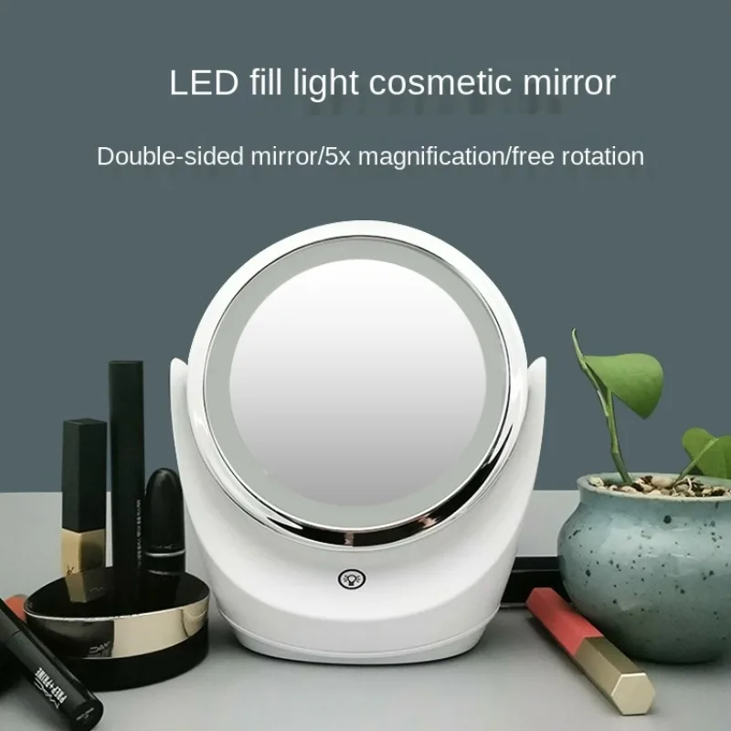 LED Fill Light Makeup Mirror with Light Table Mirror Beauty Mirror 360-degree Rotating Double-sided Mirror