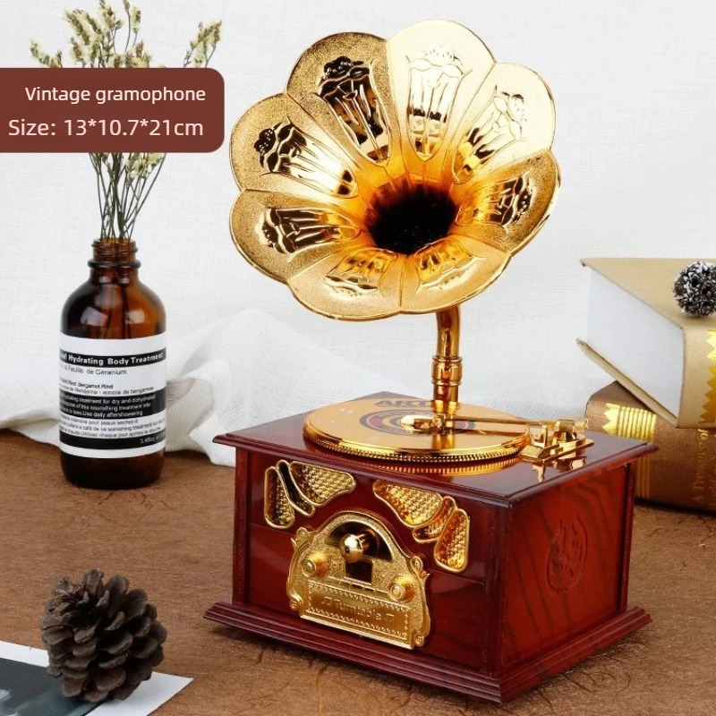

Vintage Gramophone Nostalgic Music Box Home Decoration Music Box Coffee Shop Atmosphere Wine Cabinet Decoration Creative Gifts