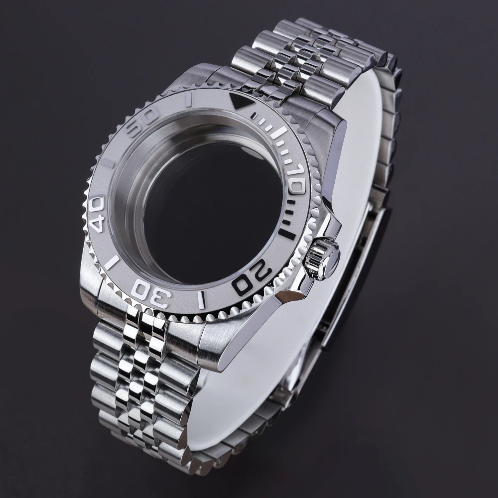 NH35 40mm Silver Watch Case Sapphire Glass For NH35 NH36 ETA2824 Movt slide glide lock clasp soild stainless steel Jubilee strap