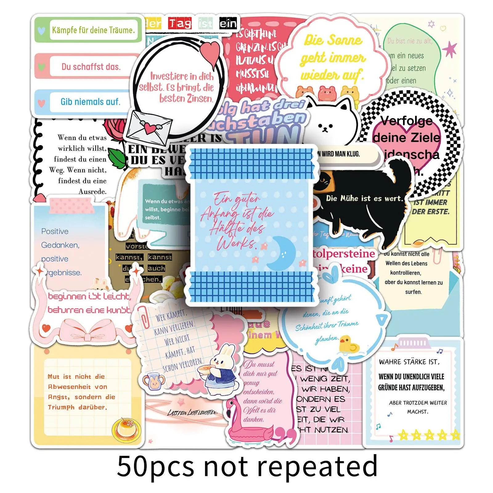 50 STKS Grappige Duitse Cartoon Stickers Inspirerende Zinnen Graffiti Decoratie DIY Speelgoed Laptop Gitaar Auto Fiets Skateboard Decals