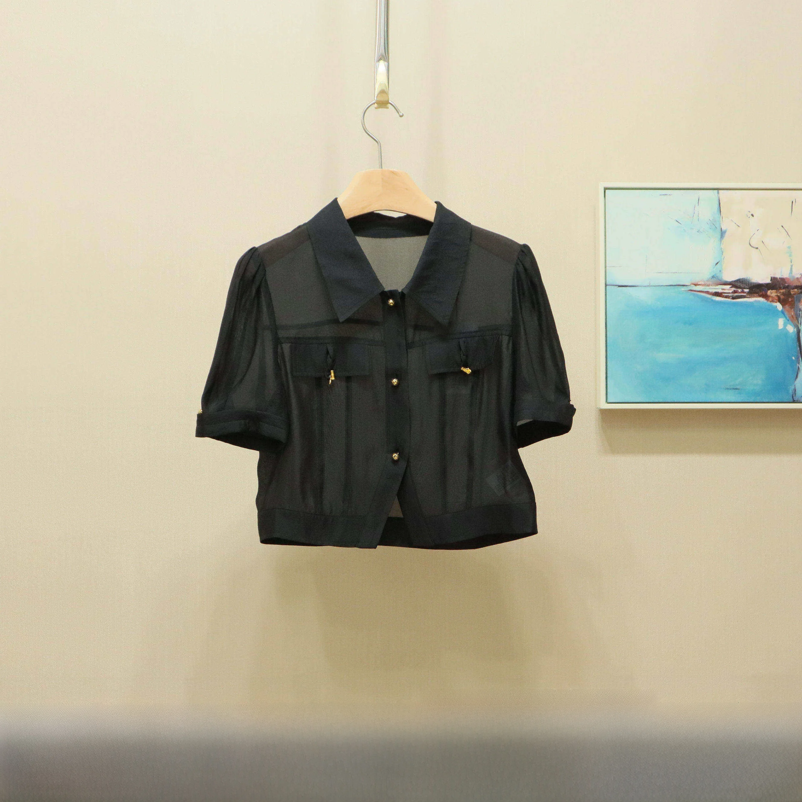 

Ele ort Sve irt Slimming Summer New Sle Collar Pure Color Commute Sle Women's Faion Casual irt