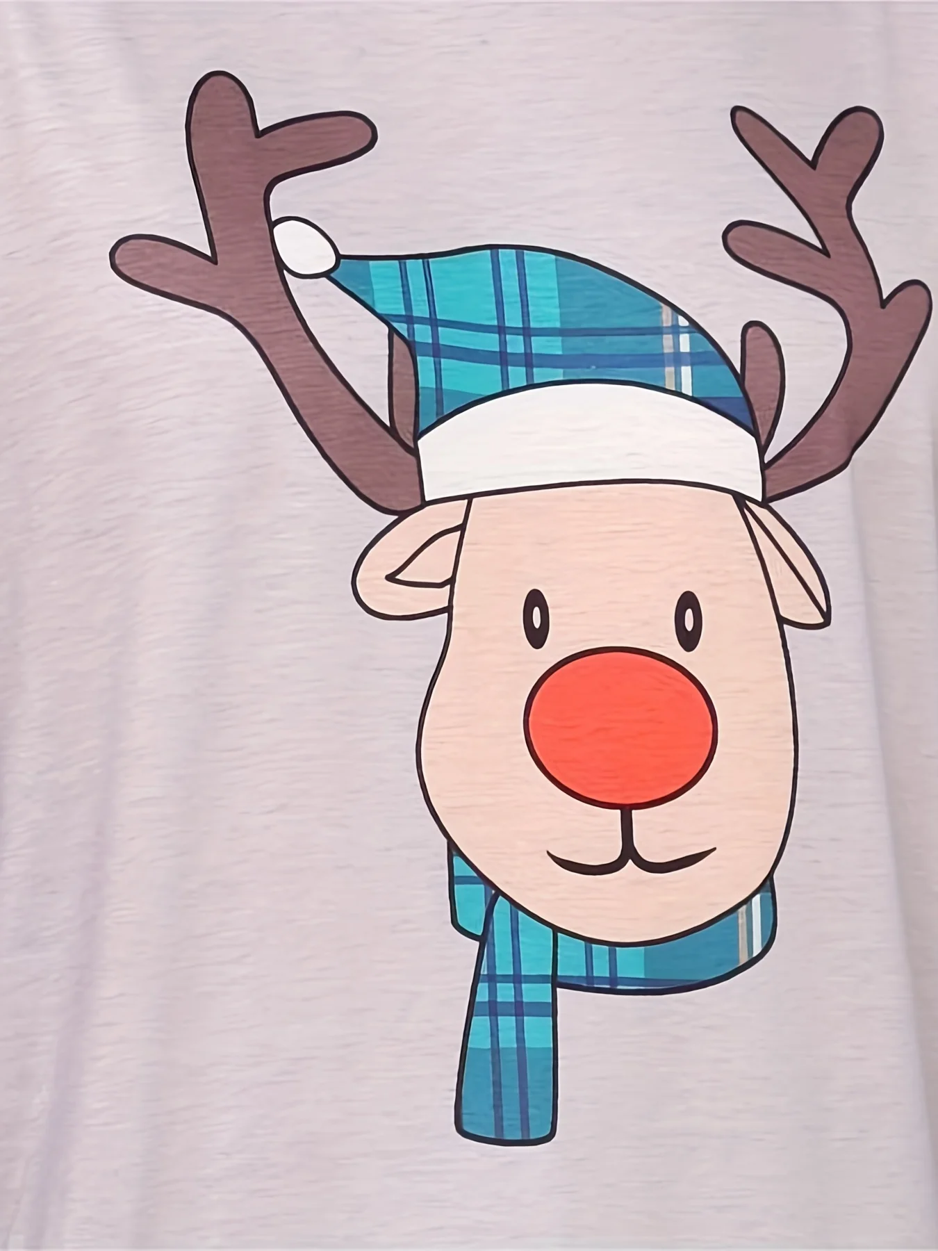 Conjuntos de pijamas casuales de dibujos animados para hombres, Top de cuello redondo de manga larga con estampado de ciervo de Papá Noel lindo y pantalones sueltos a cuadros, conjuntos de pijamas para el hogar