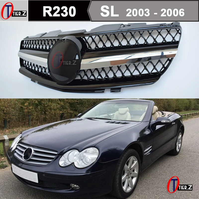 

R230 Racing Grill Styling Middle Grille for Mercedes SL Class 2003 - 2006 R230 (Pre-facelifted) Roadster, Not for SL55 63 AMG