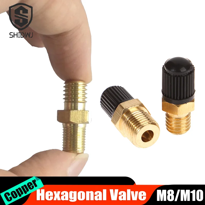 Air Compressor Tank Fill Valve Hexagonal Brass Tank Fill Valve M8*1.25/M10*1 Threaded Valve Core DIY Accessories