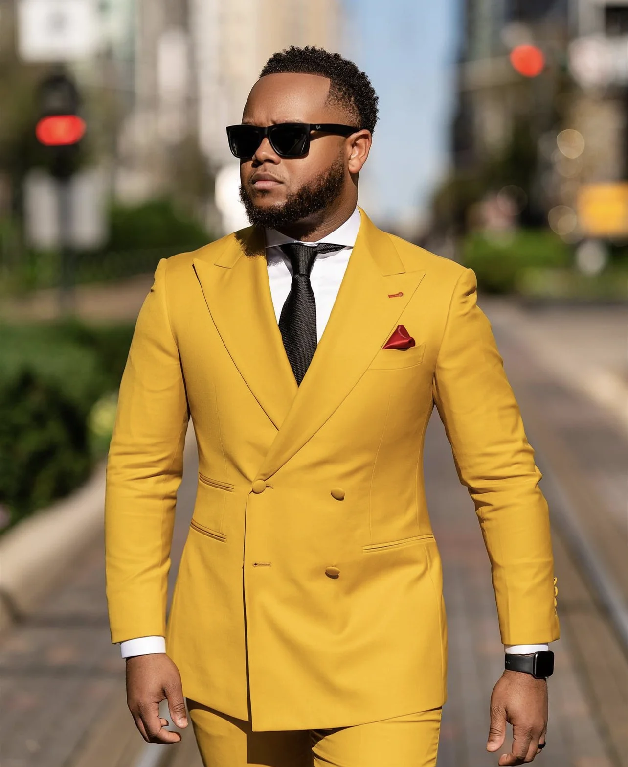 Yellow Male Suit Double Breasted Classic Peak Lapel Suit Novelty In Sets For Men Wedding Men's Blazer Sets Big Size Slim Fit2023