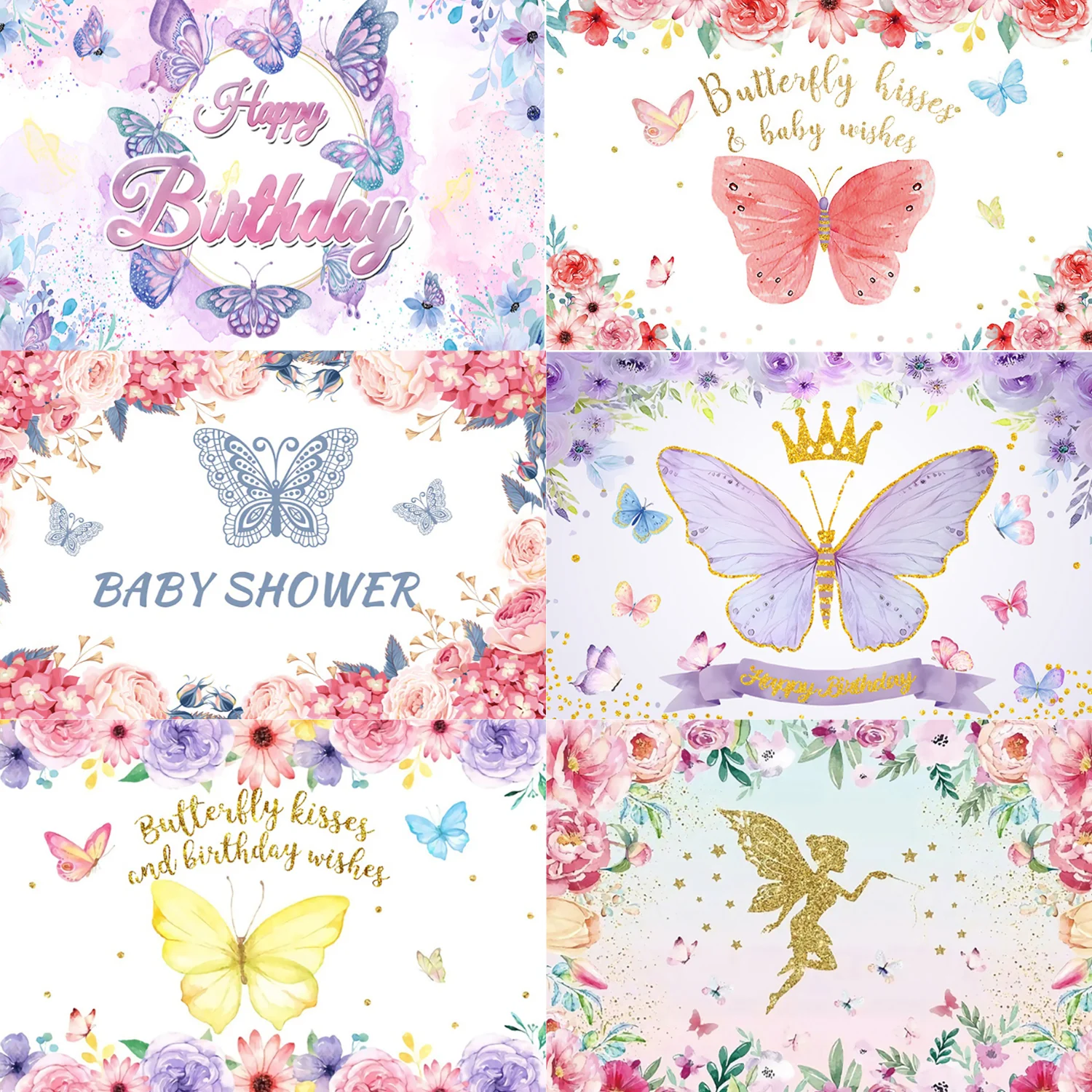 

Fantasy Butterfly Theme Background Flower Scene Golden Birthday Party Decoration Banner Baby Girl Photography Props Gift Poster
