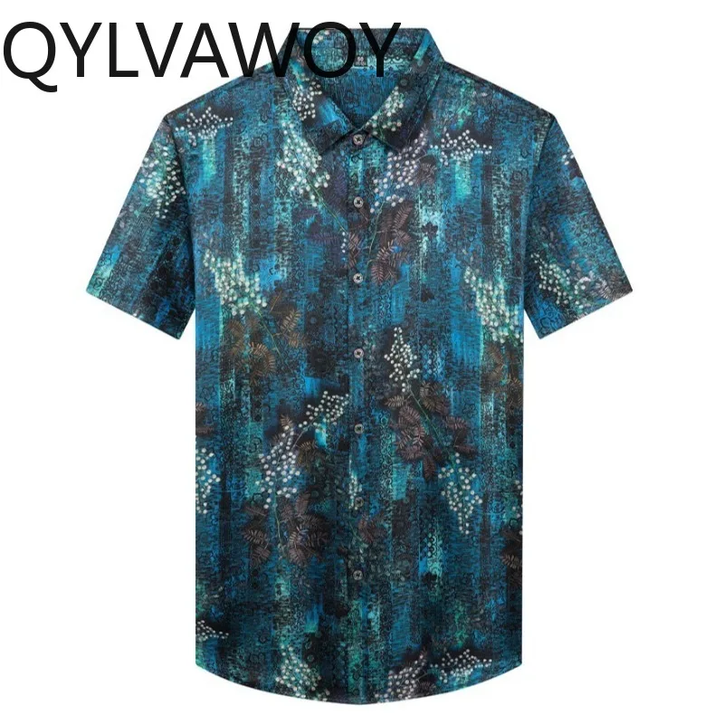 QYLVAWOY 90.8% Mulberry Silk Men's Shirts New Summer Shirts for Man Short Sleeves Tops Printed Camisas Masculina Business Casual
