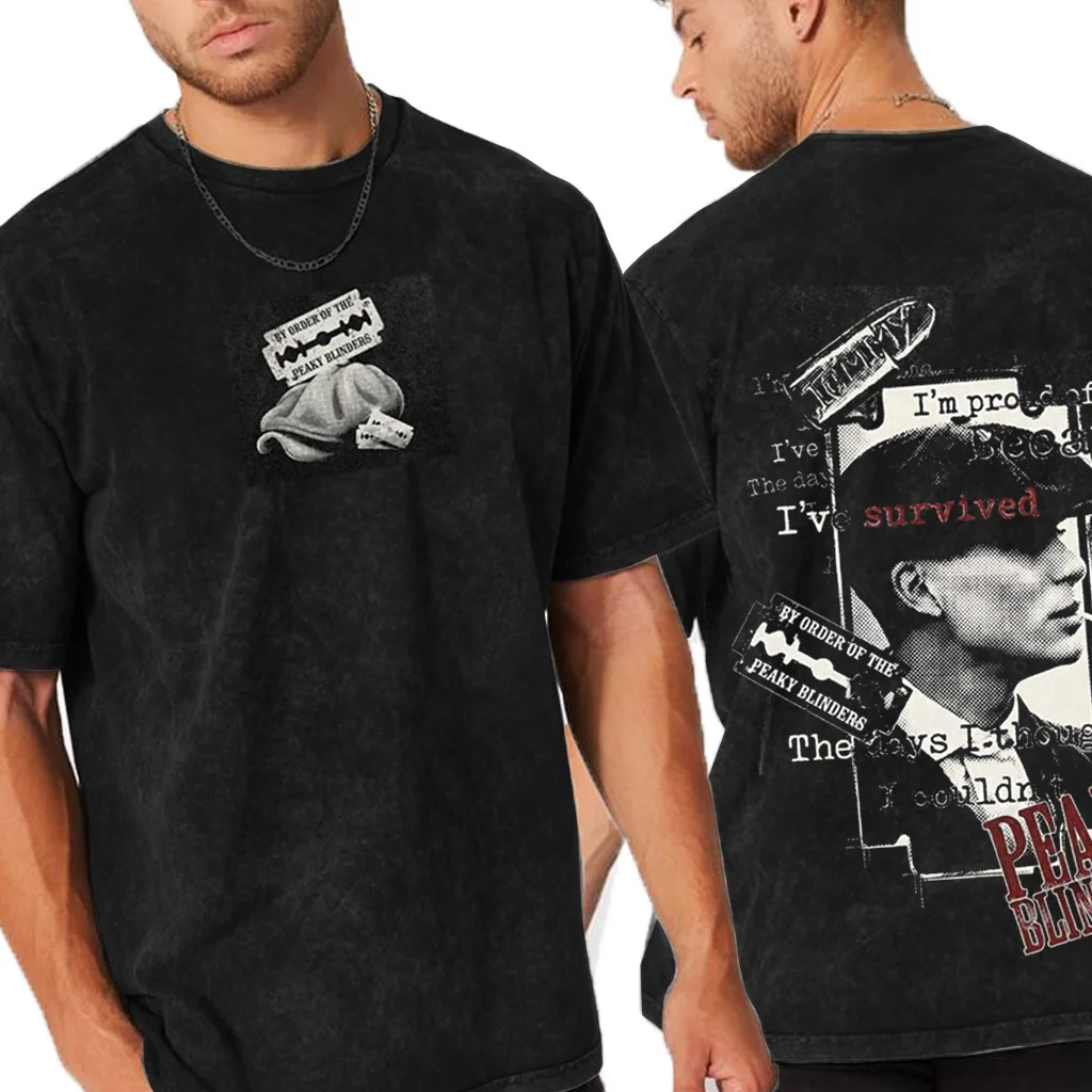 Thomas Shelby Peaky Blinders Aicd Washed T-shirt Men Women Oversized Streetwear Short Sleeve Heavyweight Female Male Clothing
