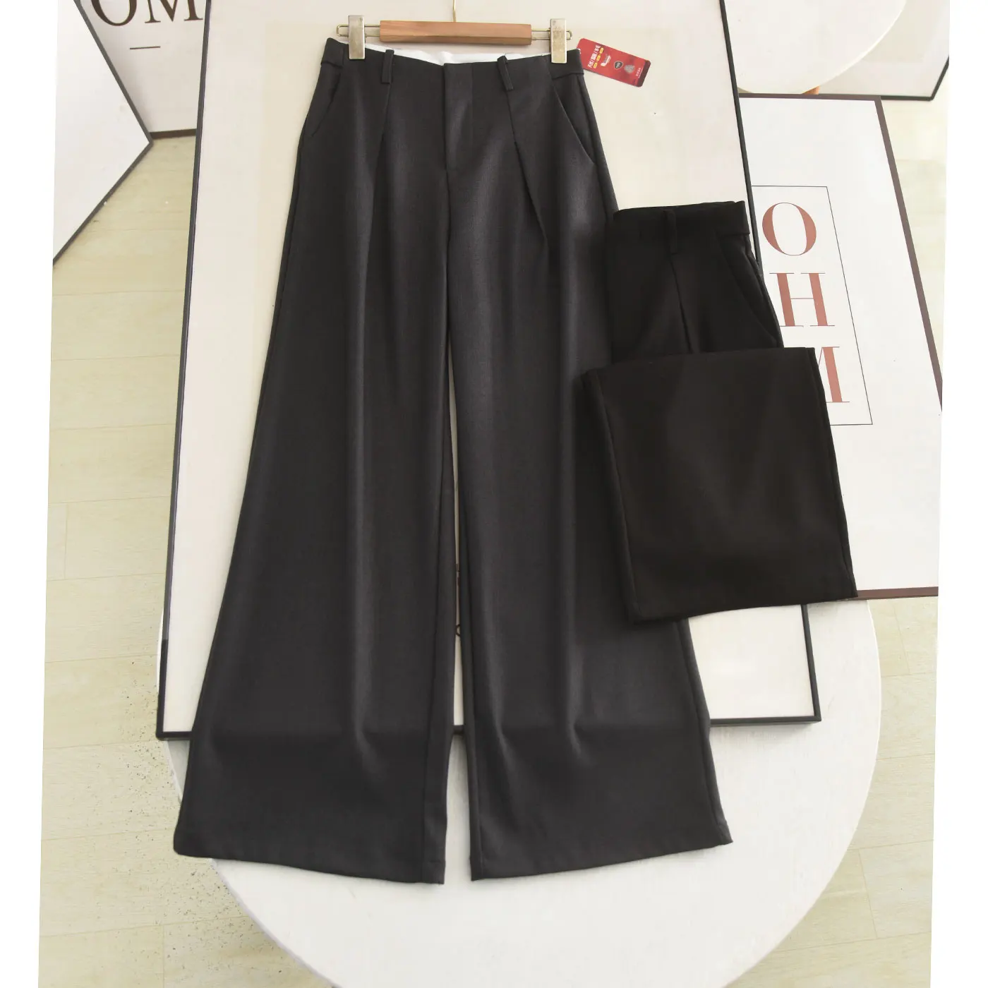 

Acetate Wool Wide Leg Pants High Waist Commute Sle Autumn Winter Women's Faion Casual Trousers Ele Slimming ey