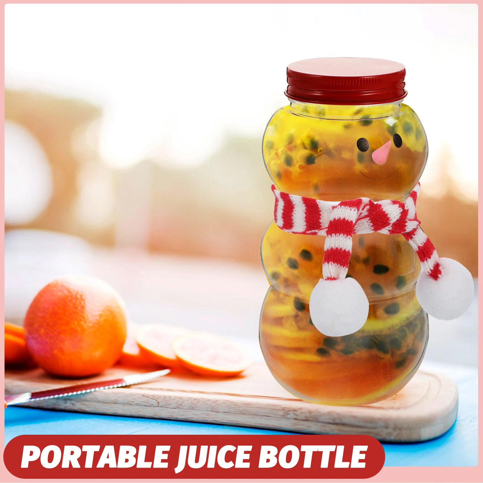 

10 Sets Milk Tea Drink Cups Snowman Design Flat Bottom PET Juice Bottles Portable Outdoor No Odor with Caps for Party