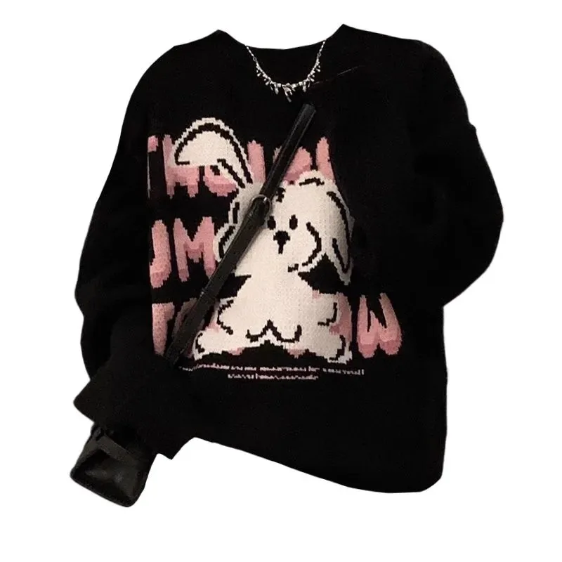 

Autumn Letter Cartoon Rabbits Jacquard Casual Women Sweaters O Neck Loose Long Sleeve Pullovers Sweet Chic Fashion Jumpers