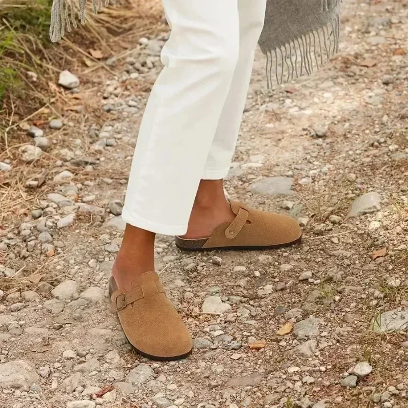 Pantoufles Fermées en Cuir de Vache pour Femme, Sabots en Daim, Sandales Rétro à la Mode, Mule de Jardin, Nouvelle Collection