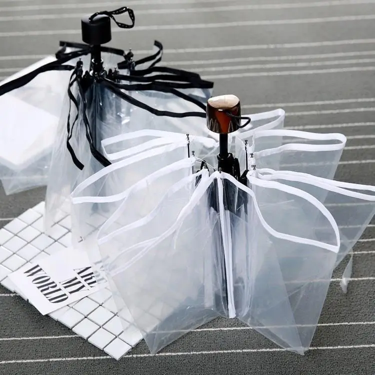 

Transparent Windproof Large Double Umbrella for Men And Women Tee Fold Rain Umbrella Blue Glue Coating Stainl Steel Rod