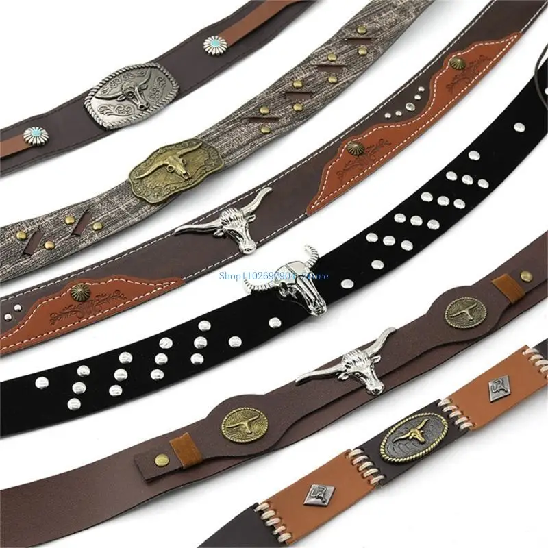 N7YF العرقية الغربية قبعة أحزمة راعية البقر قبعة رعاة البقر حزام قبعة جلدية الفرقة استبدال للحزب اليومي التعادل الخلفي قبعة