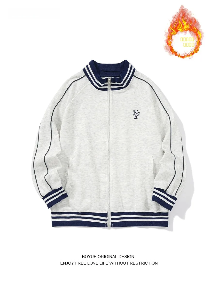 

Мужская ретро-куртка Boyue в полоску, утепленная флисом, спортивная куртка-бомбер, повседневная толстовка, молодежная свободная осенняя верхняя одежда