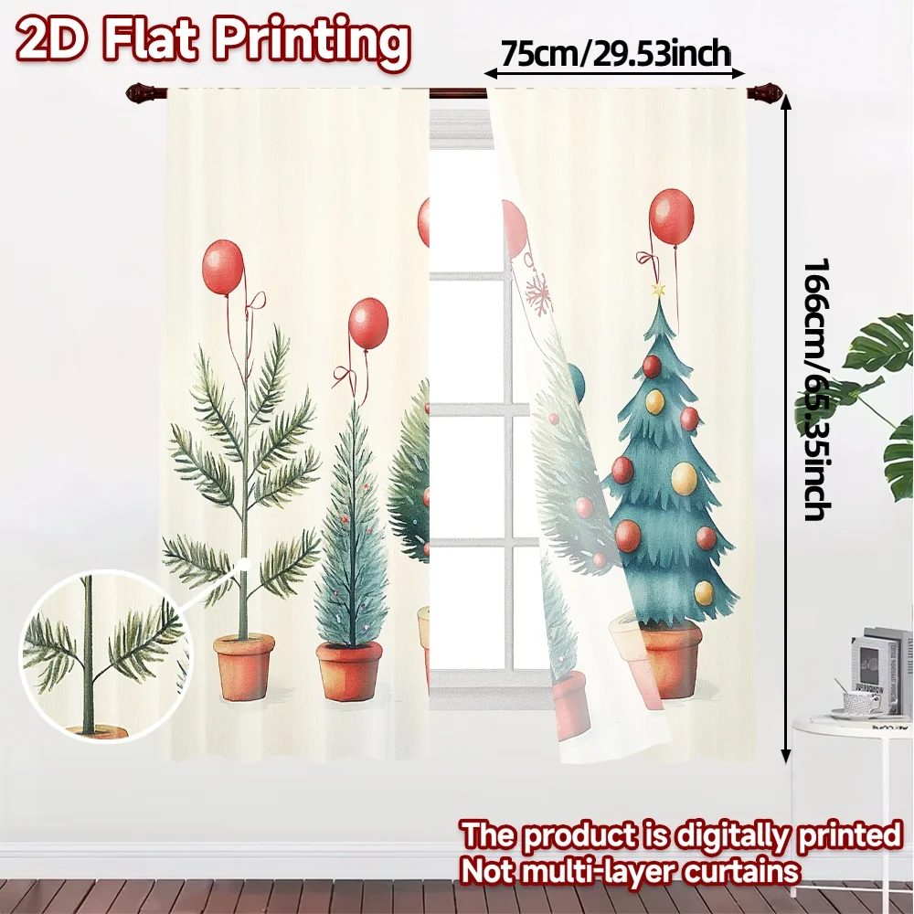 2pcs,Curtains Christmas Tree Ornament Watercolor Chic Chic Curtain Versatile Polyester Fabric Curtains Decorations Decorative