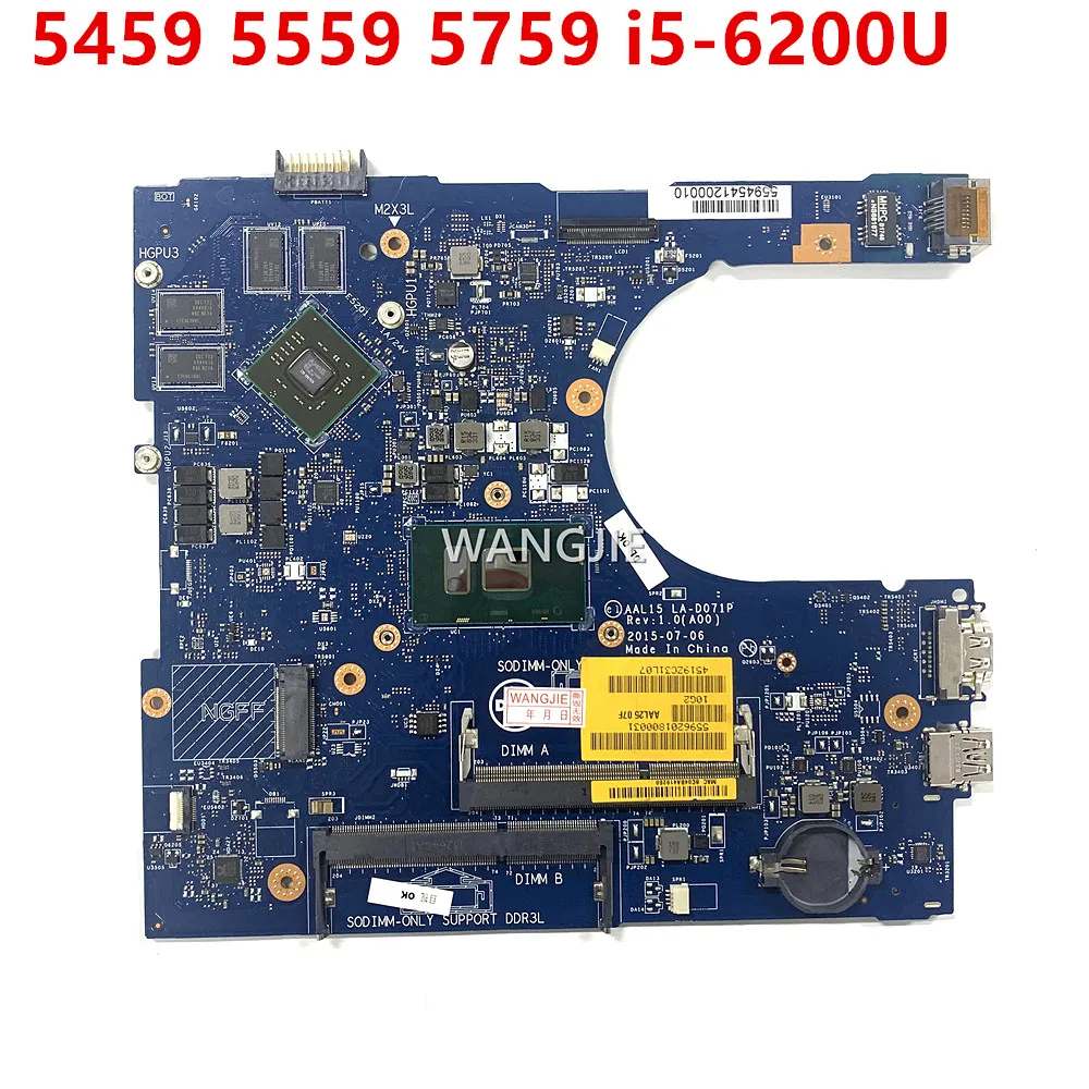 For Dell Inspiron 17 5459 5559 5759 Motherboard SR2EY i5-6200U 920M 2G AAL10 LA-D071P CN-0T66WJ 0T66WJ T66WJ N16V-GM-B1