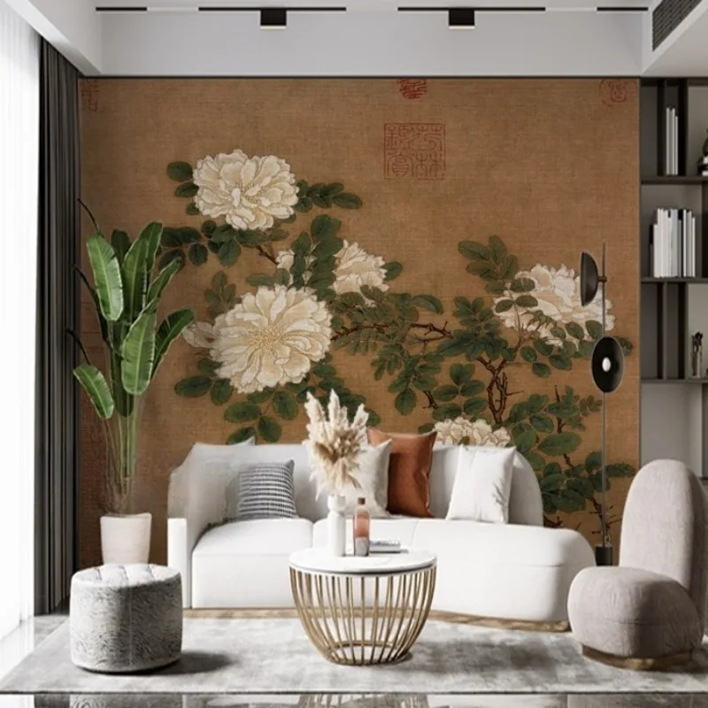 bird painting wallpaper ancient painting rose flower wallpaper Chinese retro photography wall covering background wall painting
