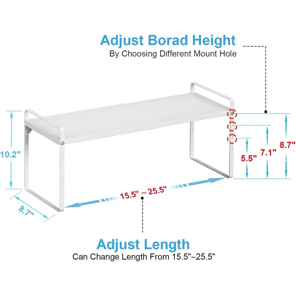 Expandable Kitchen Shelf Organizer, 2-Pack, 15.5-25.5 Adjustable, 30 lbs Capacity, Stackable Storage Racks