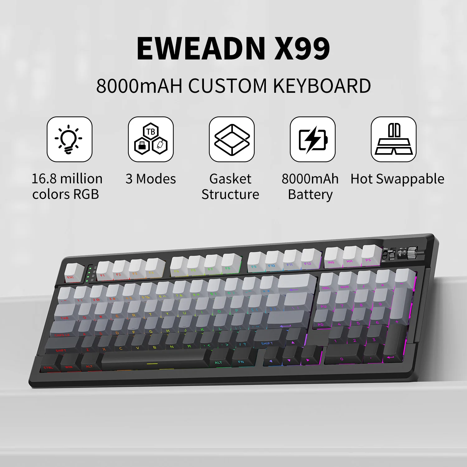 

EWEADN X99 Customized Mechanical Keyboard Wireless Bluetooth Tri-Mode Gaming Side Engraved Keyboard, for Games Esports