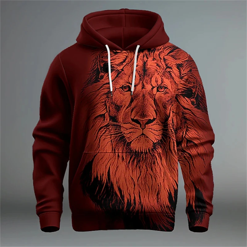 Lion 3d Printed Vintage Hoodie Male Spring and Autumn Casual Hooded Sweashirts Men Tracksuit Fashion Men's Clothing Pullovers