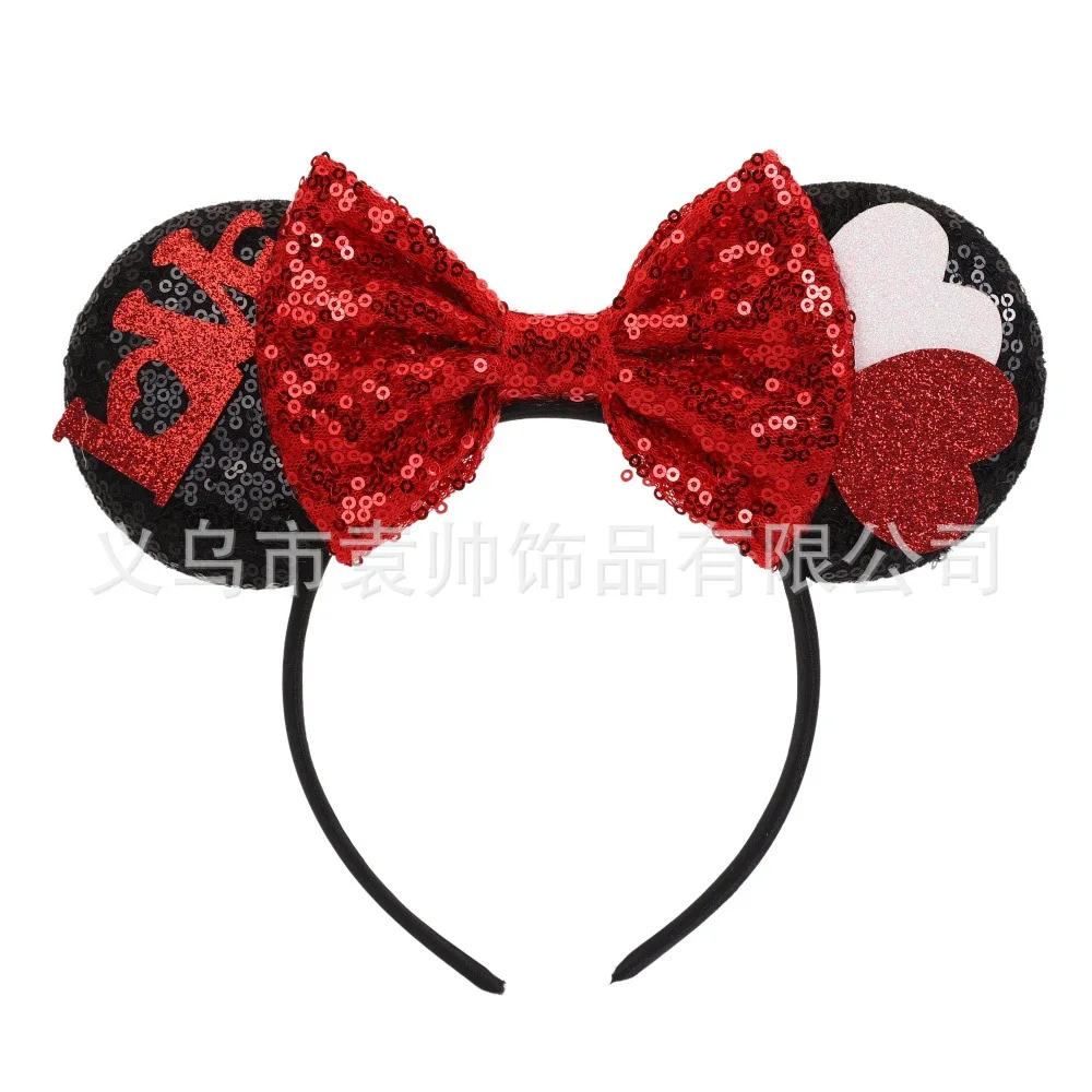 Kawaii عيد الحب وصول جديد ديزني ميكي ماوس الشعر التبعي الترتر القوس عقال عطلة الأطفال الشعر التبعي #3