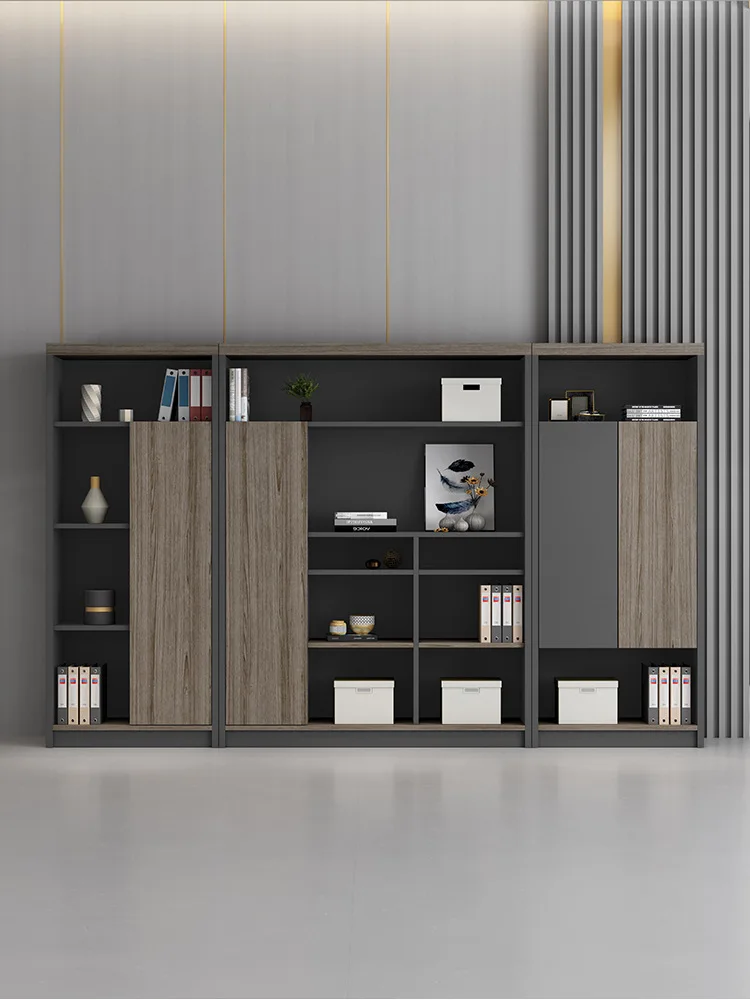 Armário de arquivo de madeira simples e moderno armário de arquivo estante de vidro bloqueado escritório