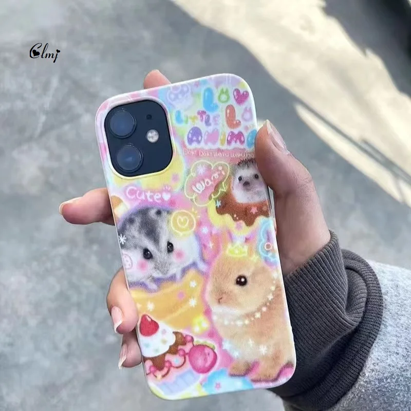 Clmj Cute Cartoon Hamster Dog Phone Case for iPhone 16 15 14 13 12 11 Pro Max XS XR XSMax 6 7 8 Plus Glossy HD Hard PC Cover