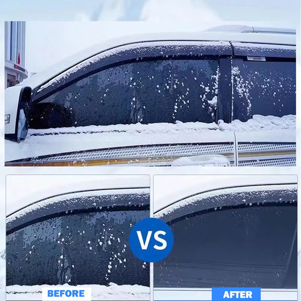 Fast Acting Car Windshield De-icer Spray Forms A Protective Anti-freeze Layer. After Heavy Snowfall