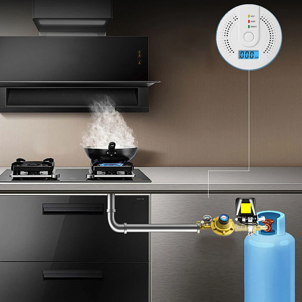 Allarme CO digitale Avviso sonoro Rilevatore di allarme per monitor gas CO alimentato a batteria con indicatore LED Sensore CO per magazzino domestico