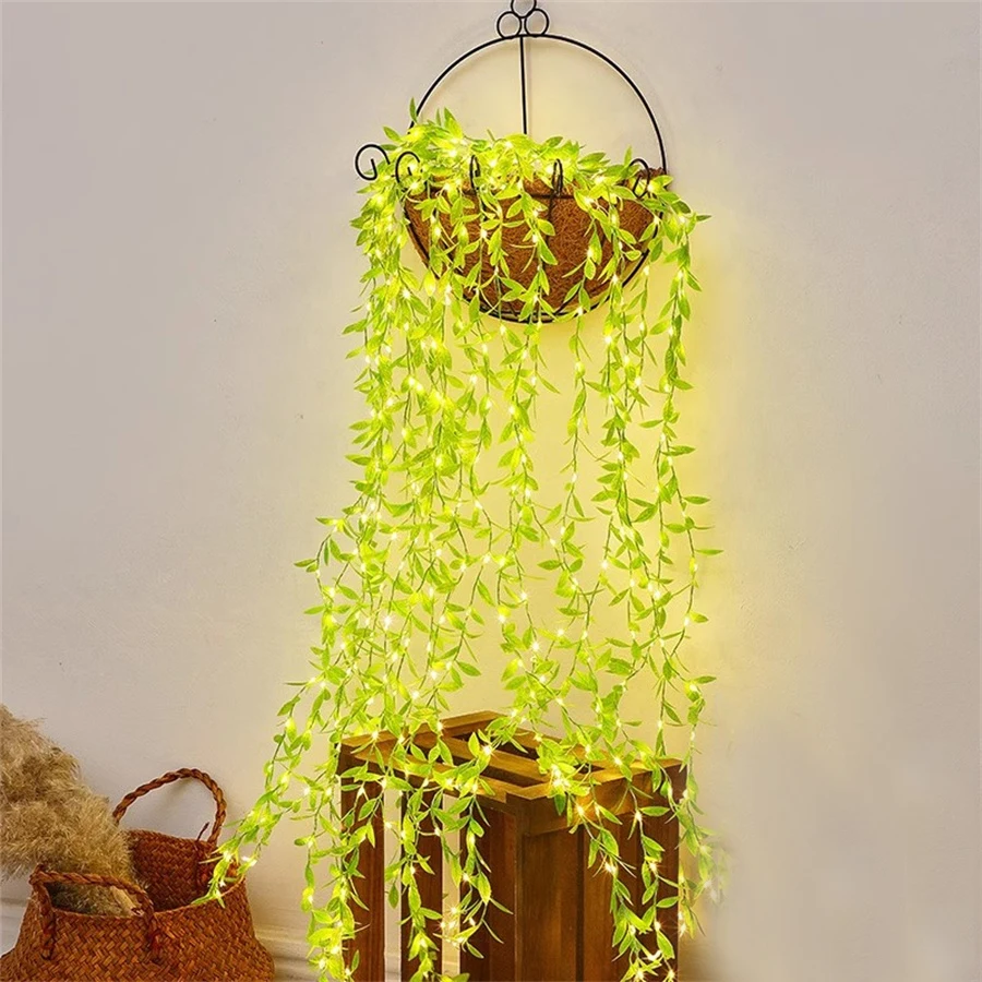 

1Pack Artificial Willow Leaves Hanging Vines Garland Light Fake Greenery Plant String Light Christmas Fairy Light for Home Decor