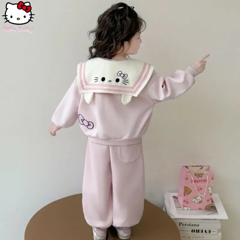 

Kawaii Hello Kitty Sweet Girl Casual Hoodie and Pants Sets Anie Sanrio Jacket Pants Cartoon Sets for Children for Girl Clothes