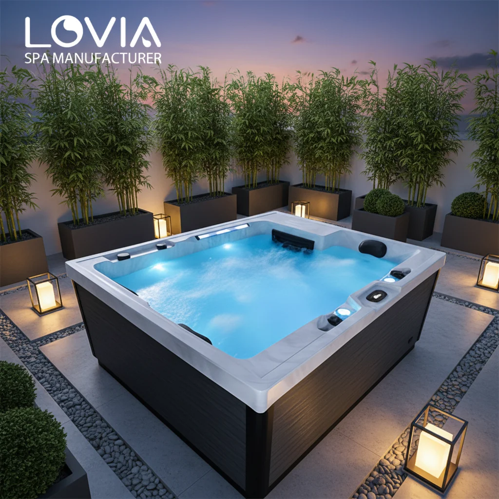 3 Person Hot Tub Compact Outdoor Spa For Small Backyard With Massage Jets LED Light