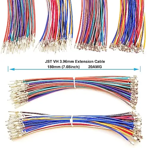 VH 3.96mm Male & Female Extension Jst Connector Kit with 20AWG Premium Pre-Crimped Cables,180mm 10 Color  (396 VH-MF-180 Kit)