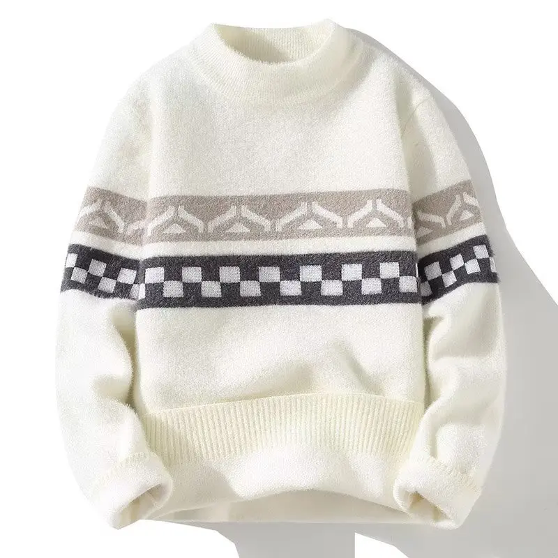 

Мужской осенне-зимний вязаный шерстяной свитер с круглым вырезом, базовая рубашка, плюшевый теплый толстый пуловер, мужская одежда, джемпер с длинными рукавами