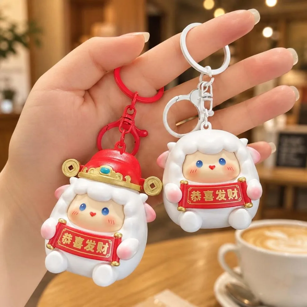 LED Light New Year Keychain Audio Sound Plastic Material Sounding Sheep Pendant Mini Size Cartoon Design Glowing Lamb Keyring