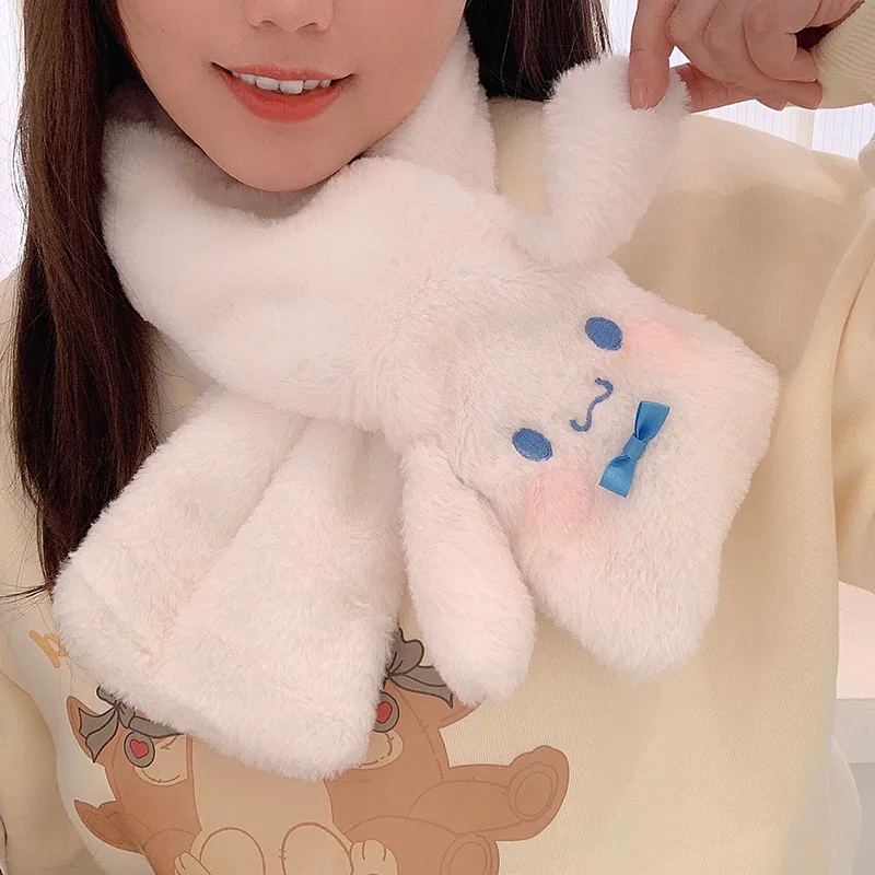 New Anime Sanrio Scarf Cinnamoroll Kawaii Cartoon Cute Thickening Warm Anti-Cold Hundred Match Plush Gloves Christmas Day Gift