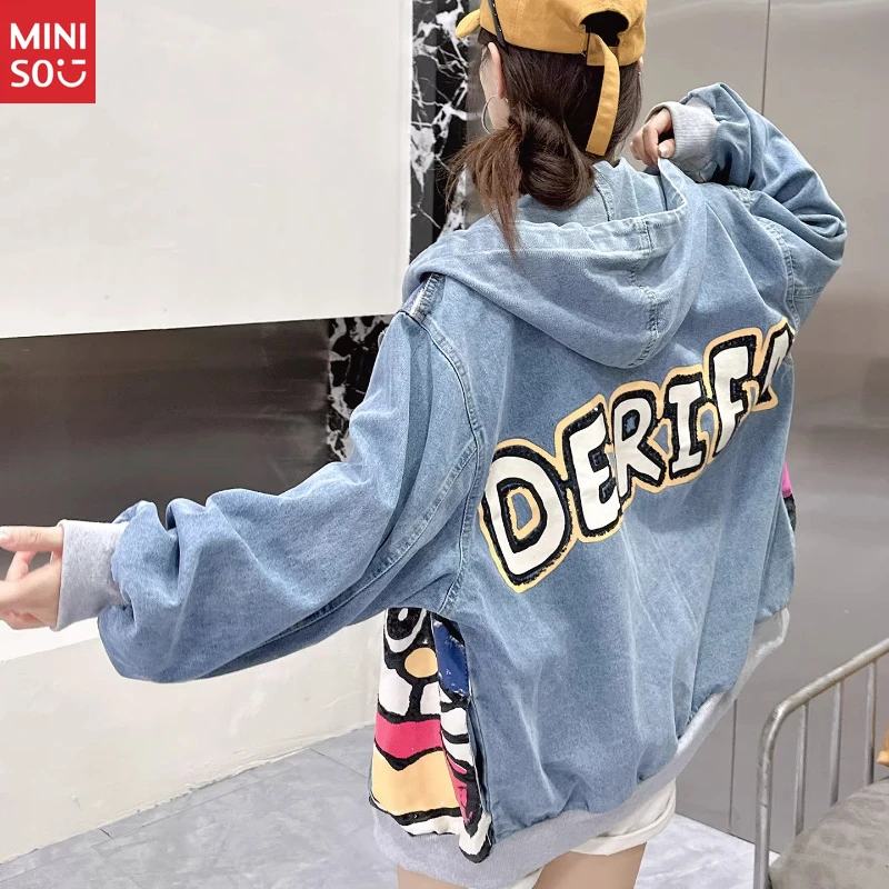   Veste de baseball de dessin animé, broderie de paillettes lourdes, manteau en jean unisexe