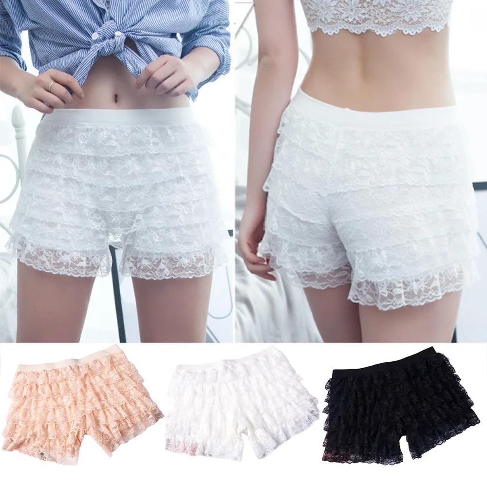 6 Layers Lace Safety Panties for Women Ruffle Layered Frill Panties Loose Bottom Shorts Thin Underwear Pleated Briefs Bloomers