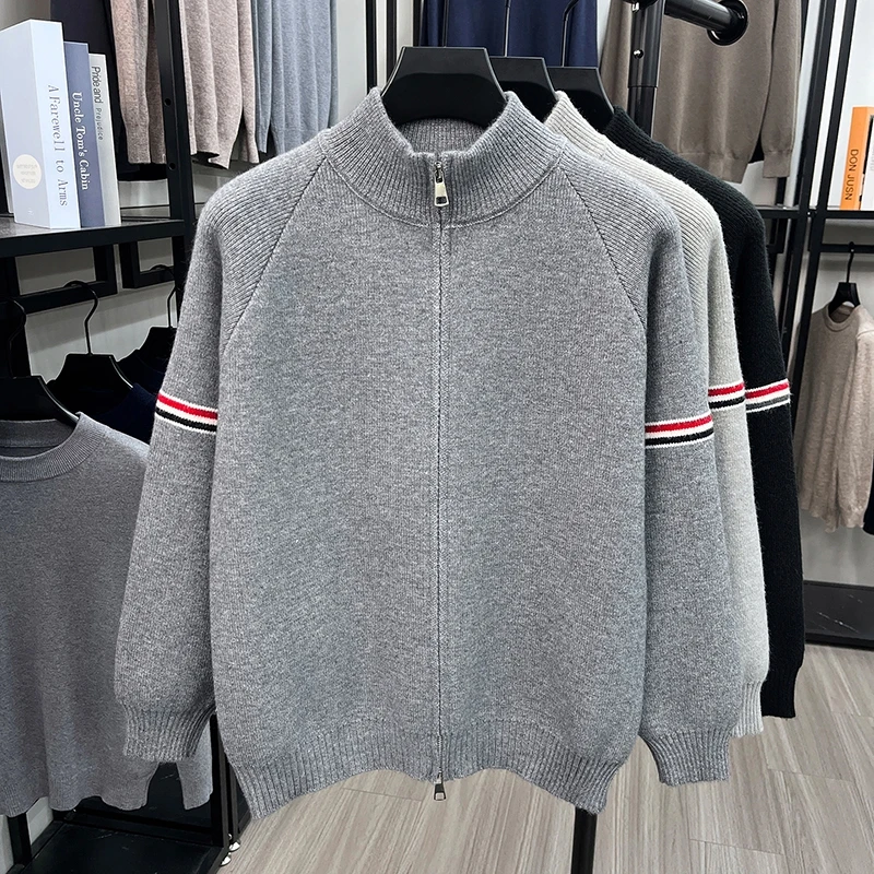 Heiß begehrtes Herren-Strickhemd für Herbst und Winter mit Reißverschluss, modischem Streifenmuster, Business-Casual, verdickt, neues Herren-Strickhemd – Detail 10