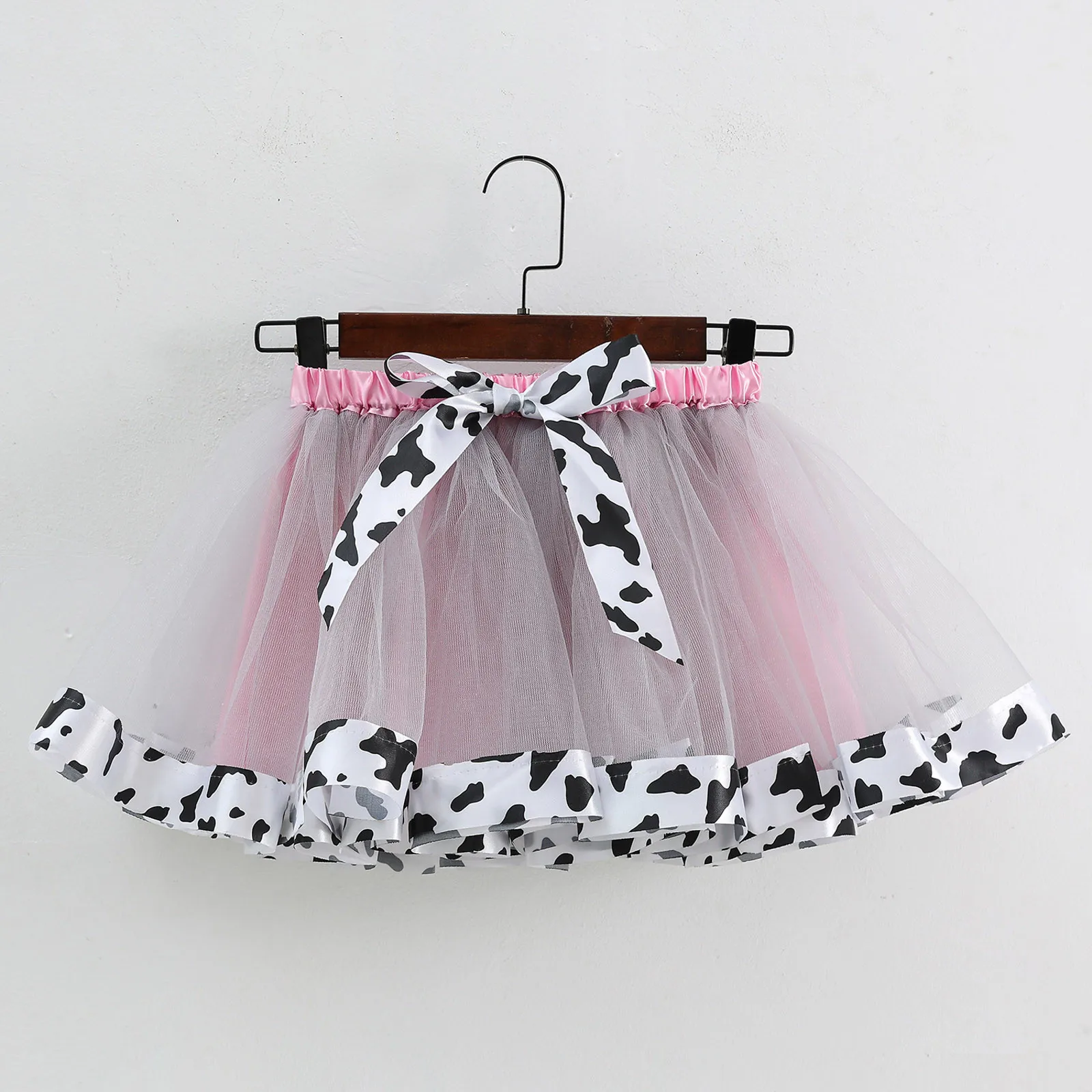 Toddler Girls Birthday Party Tutu Skirt Performance Skirt Bowkot Cute Fashion Cow Stripe Printing Skirt Little Girls Mini Skirt