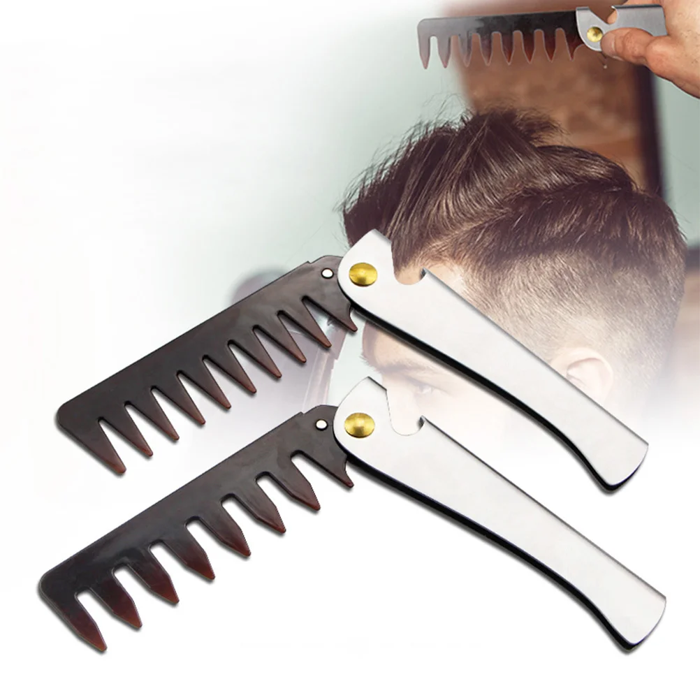 

1pc Vintage Prewar Oil Hair Comb Stainless Steel Wide Tooth Foldable Portable Pocket Comb For Men Hairdressing Accessories