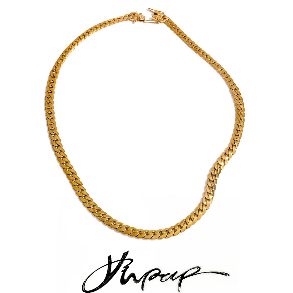 Colar de Corrente Cubana em Aço Inoxidável Yhpup, Banhado a Ouro 18K PVD, Joia de Moda Diária à Prova d'Água