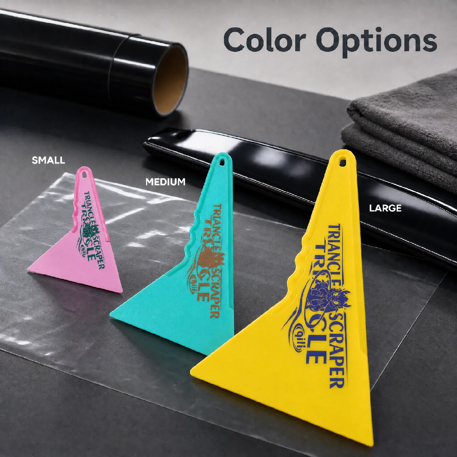 Ultra Thin Triangle Squeegee Car Wrap Tool Vinyl Wrap Tool PPF Window Tint Tool Two Color Anti Slip Handle Edge Tucking Scraper